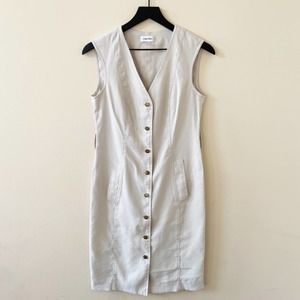 Calvin Klein 90s Dress Button Front Pencil Sheath Sleeveless Women's 6 Cream